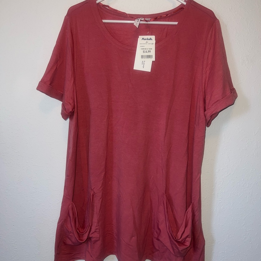 Cable & Gauge Women's Short Sleeve Pocket Tunic - Rose